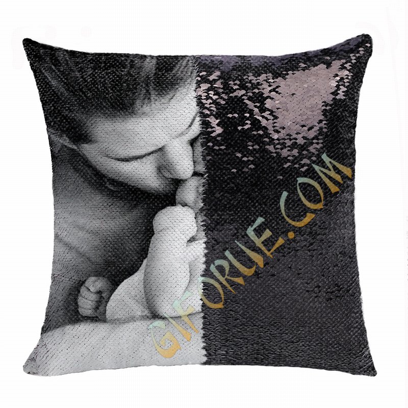 Best Personalised Double Sided Sequin Pillow Son Photo Gift - Click Image to Close