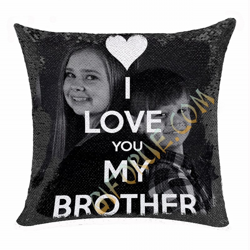 Best Personalized Sequin Pillow Brother Photo Text Gift - Click Image to Close