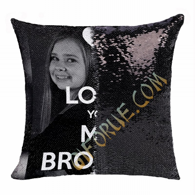 Best Personalized Sequin Pillow Brother Photo Text Gift - Click Image to Close