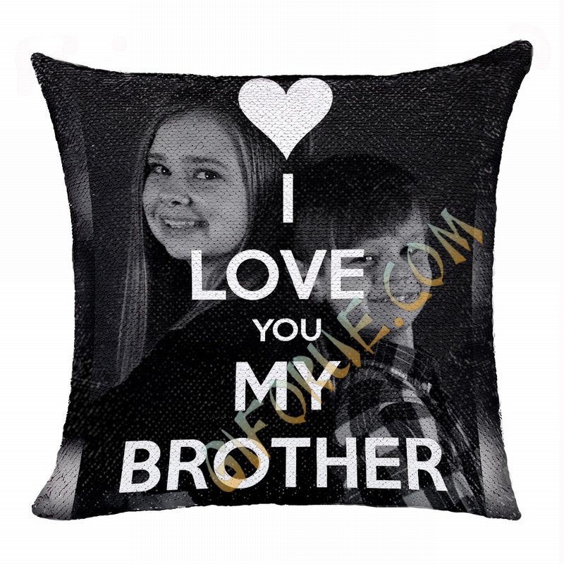 Best Personalized Sequin Pillow Brother Photo Text Gift - Click Image to Close