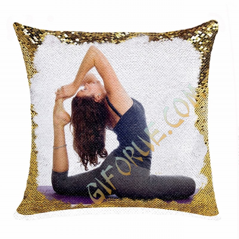 Clever Personalised Flip Sequin Pillow Image Yoga Enthusiast Gift - Click Image to Close