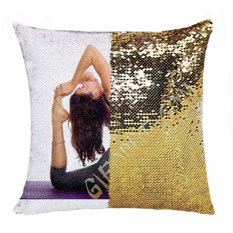 Clever Personalised Flip Sequin Pillow Image Yoga Enthusiast Gift - Click Image to Close