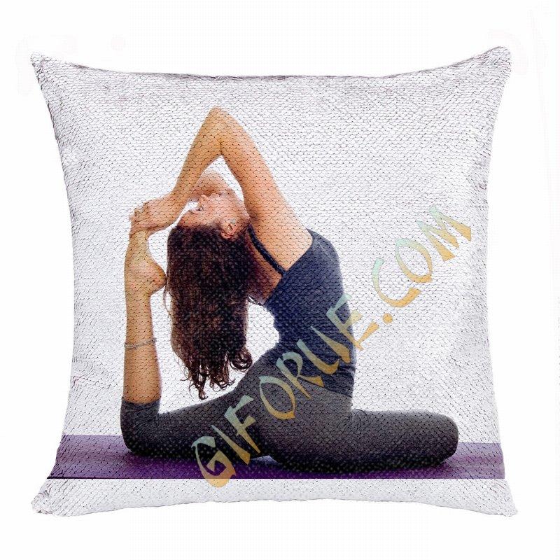Clever Personalised Flip Sequin Pillow Image Yoga Enthusiast Gift - Click Image to Close