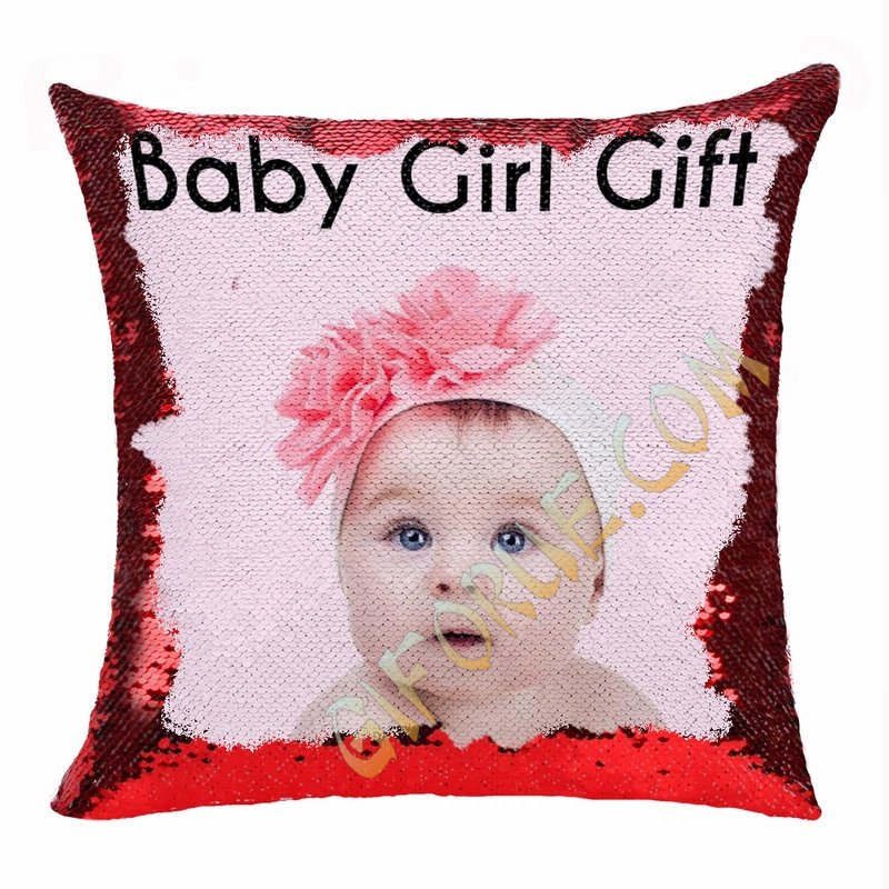 Clever Sequin Pillow Personalized Photo Gift Baby Girl - Click Image to Close