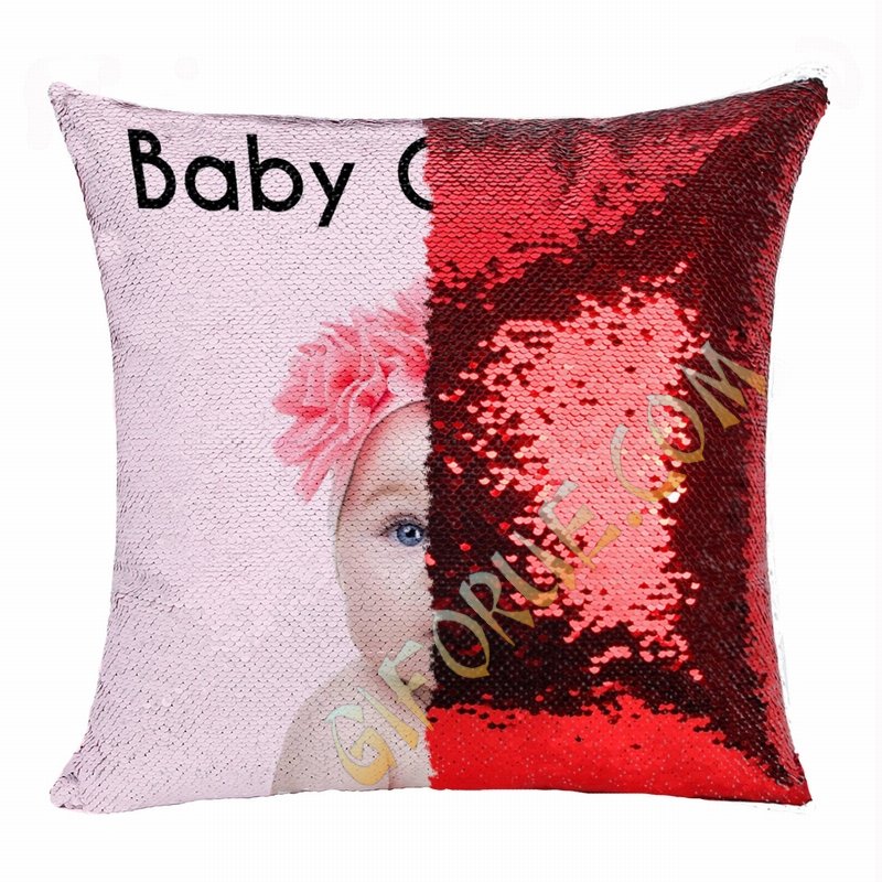 Clever Sequin Pillow Personalized Photo Gift Baby Girl - Click Image to Close