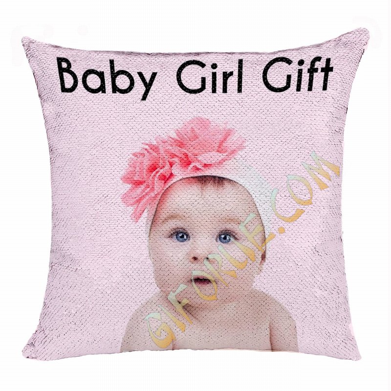 Clever Sequin Pillow Personalized Photo Gift Baby Girl - Click Image to Close