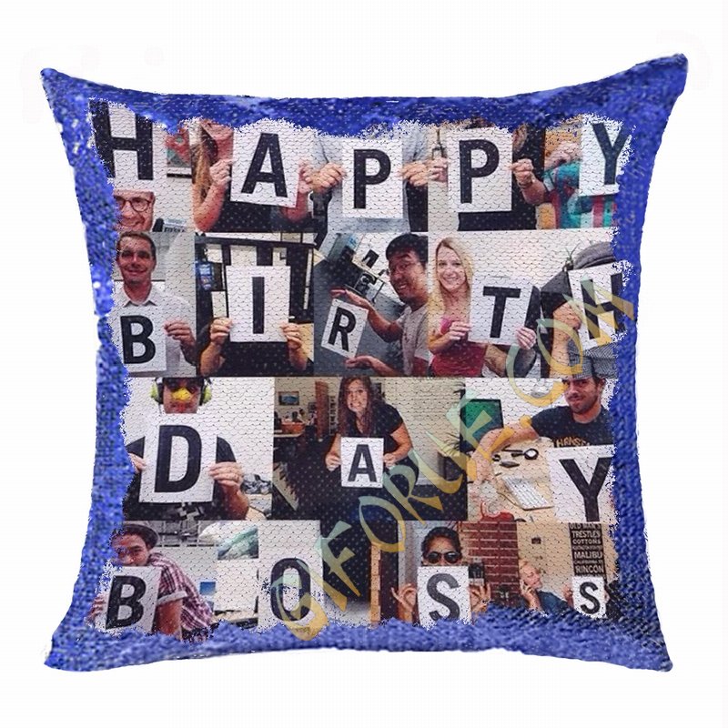 Creative Gift Personalized Photo Sequin Pillow Boss Leader - Click Image to Close