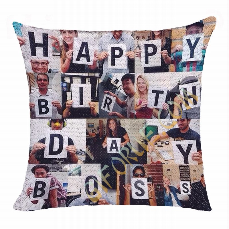 Creative Gift Personalized Photo Sequin Pillow Boss Leader - Click Image to Close