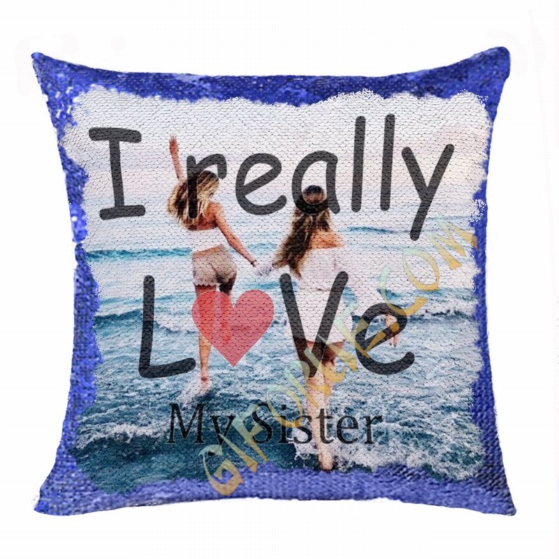 Creative Personalized Sister Gift Image Text Sequin Magic Pillow - Click Image to Close