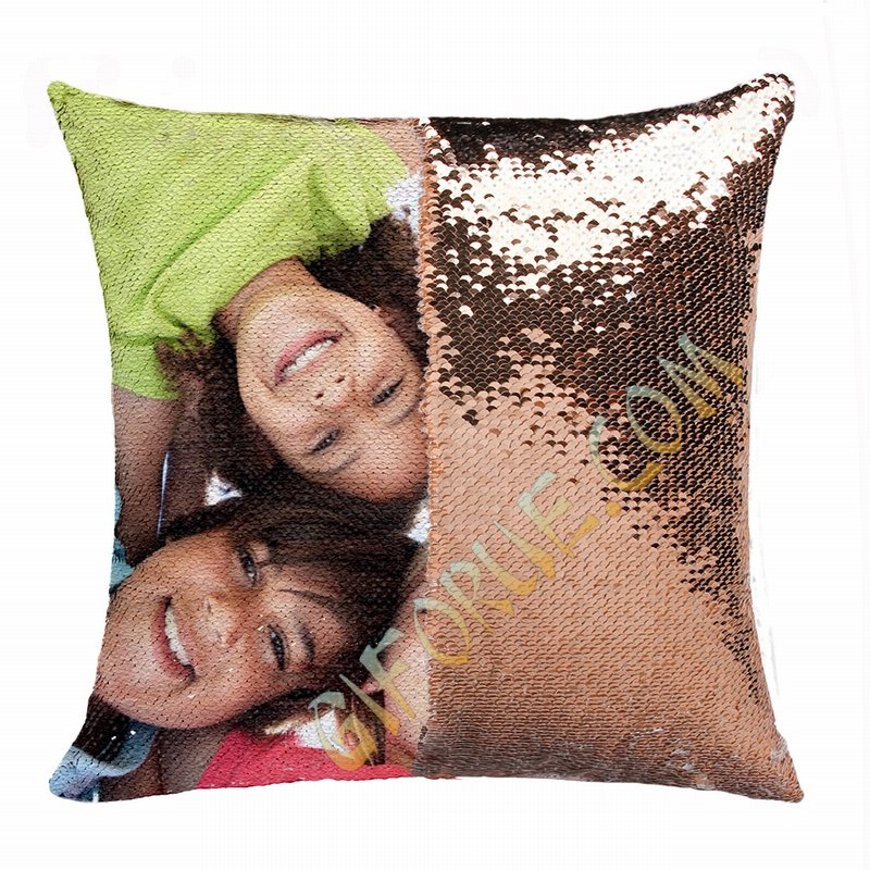 Cute Personalised Sequin Cushion Cover Kid Hide Picture Gift - Click Image to Close