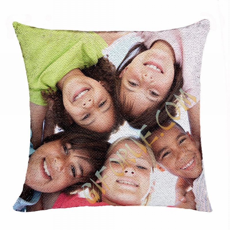 Cute Personalised Sequin Cushion Cover Kid Hide Picture Gift - Click Image to Close