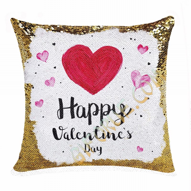 Cute Personalized Valentines Day Gift Picture Text Sequin Pillow - Click Image to Close