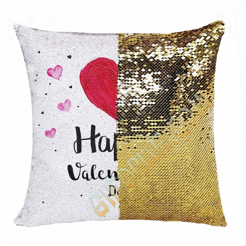Cute Personalized Valentines Day Gift Picture Text Sequin Pillow - Click Image to Close