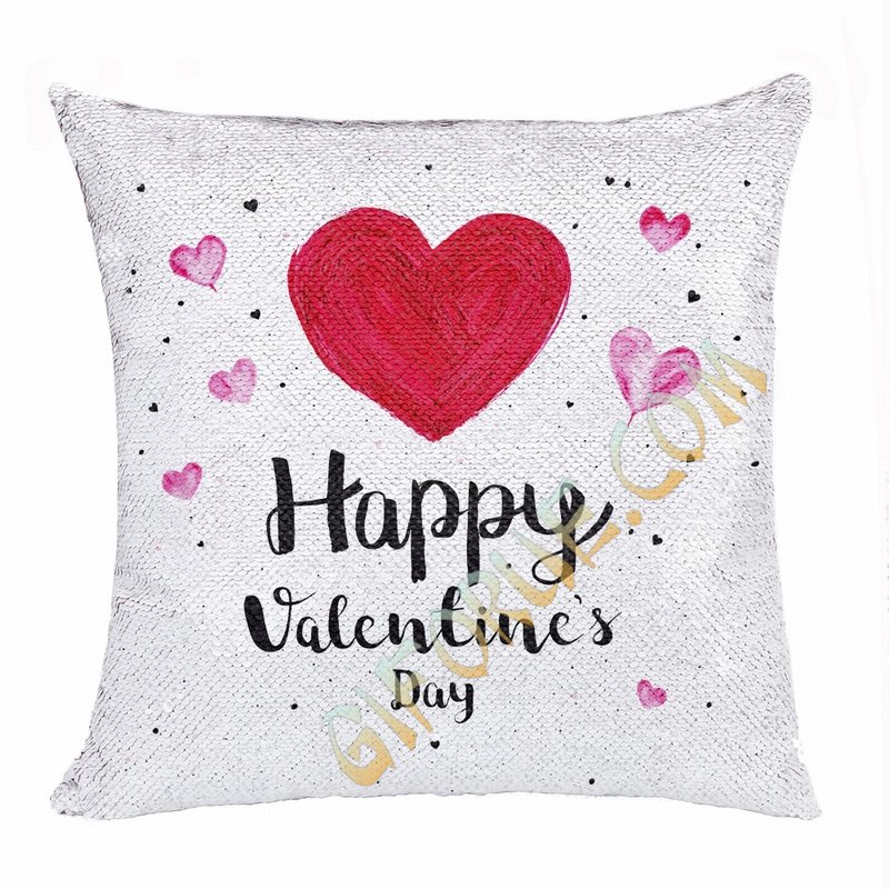 Cute Personalized Valentines Day Gift Picture Text Sequin Pillow - Click Image to Close