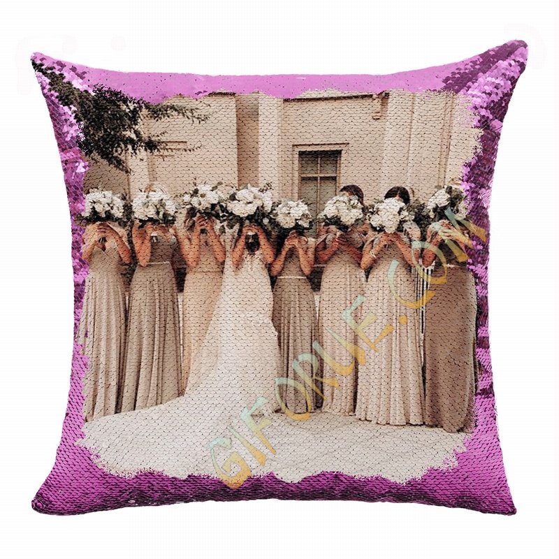 Cute Personalized Photo Text Sequin Pillow Bride Gift - Click Image to Close