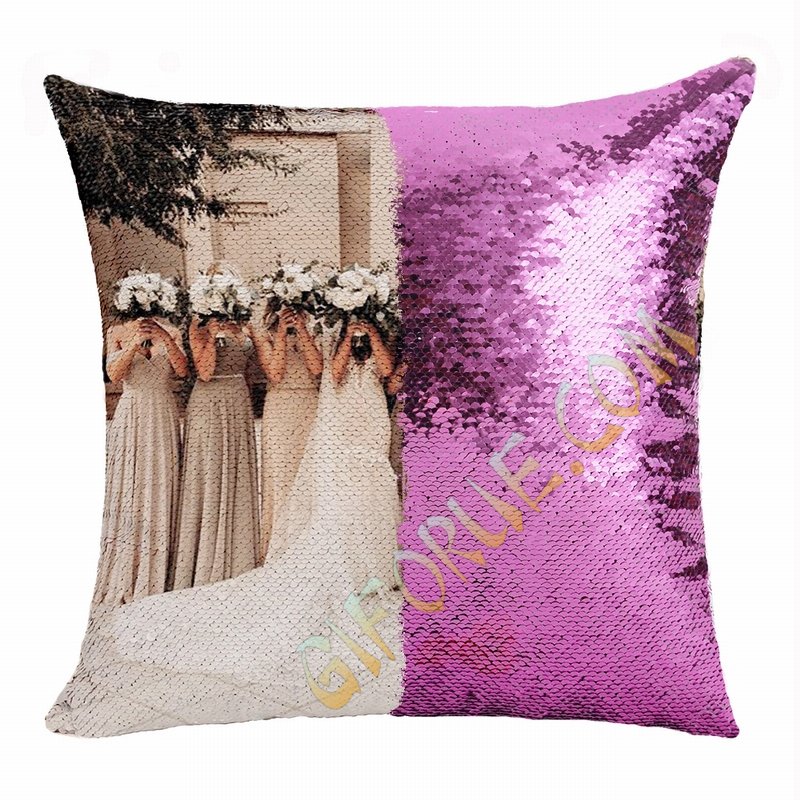 Cute Personalized Photo Text Sequin Pillow Bride Gift - Click Image to Close
