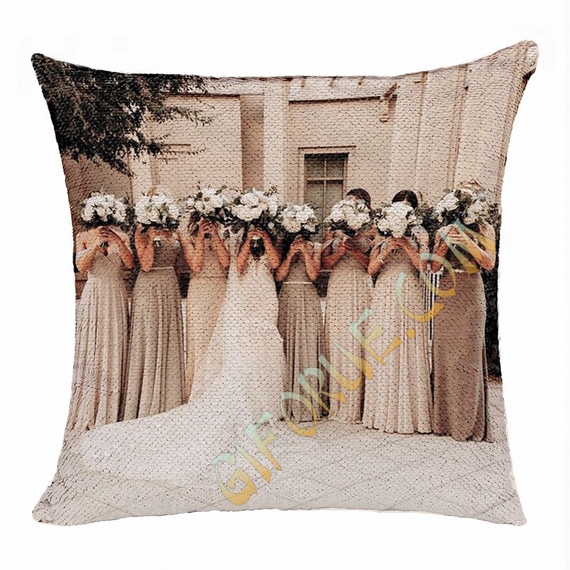 Cute Personalized Photo Text Sequin Pillow Bride Gift - Click Image to Close