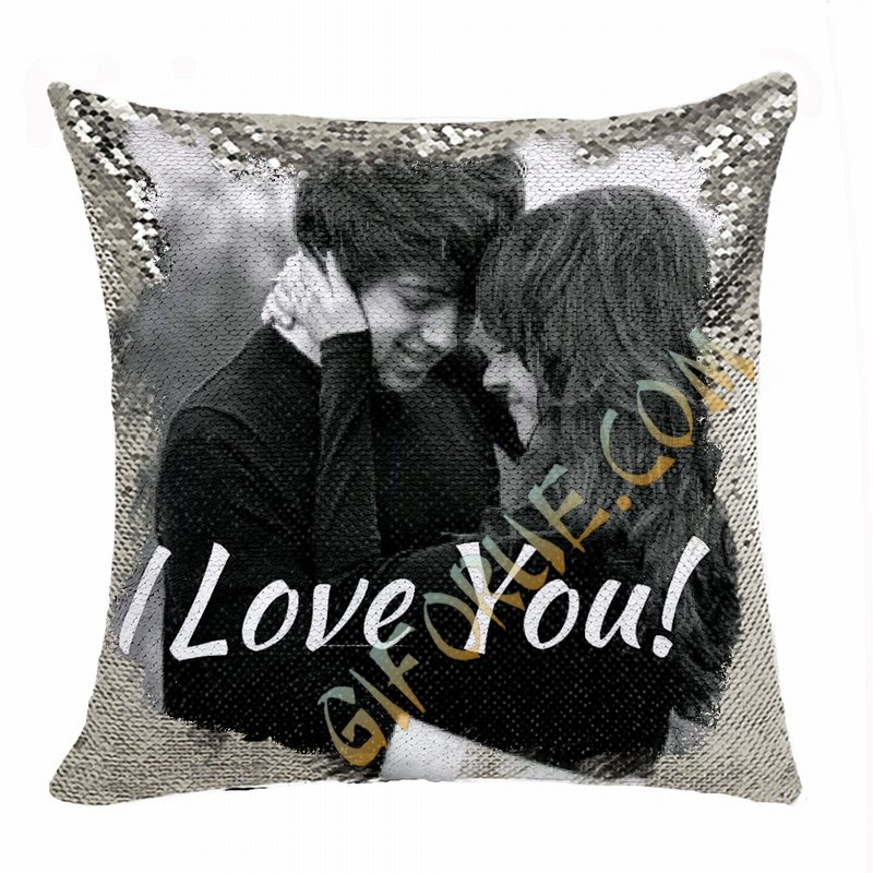 Fashion Personalized Sequin Pillow Couple Photo Text Gift - Click Image to Close