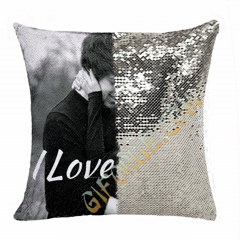Fashion Personalized Sequin Pillow Couple Photo Text Gift - Click Image to Close