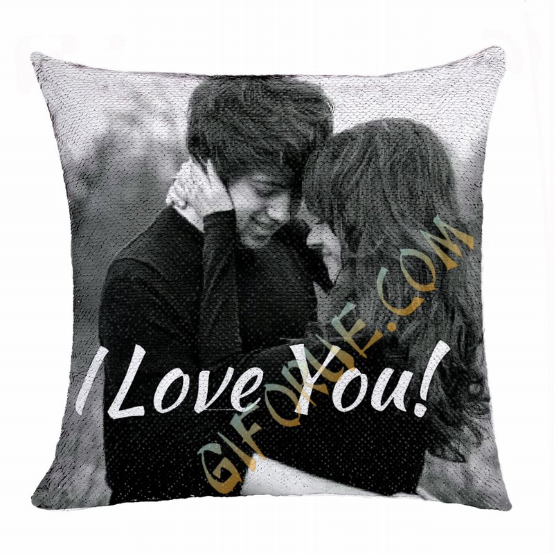 Fashion Personalized Sequin Pillow Couple Photo Text Gift - Click Image to Close