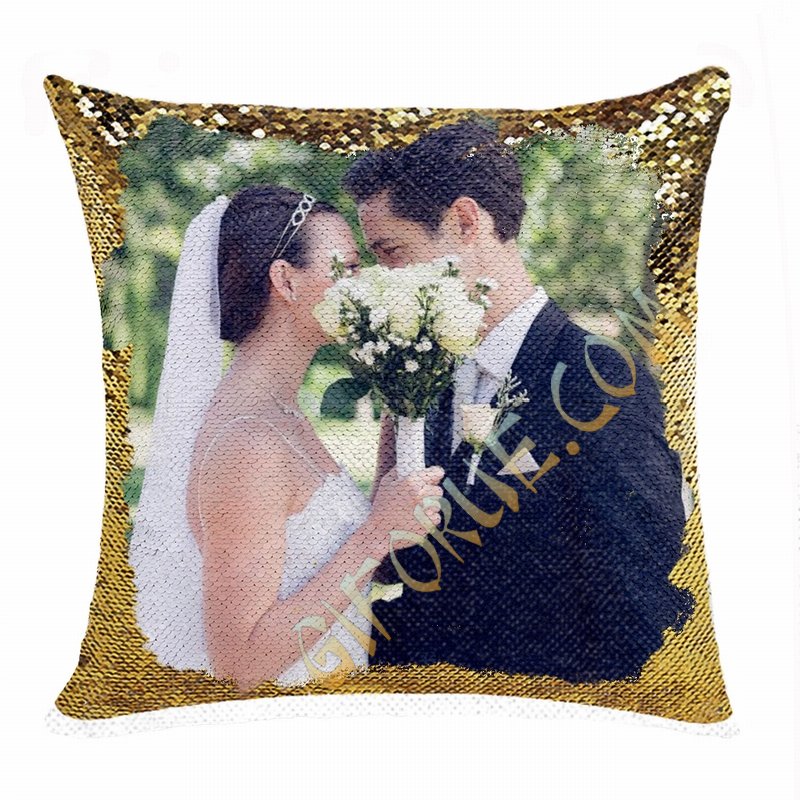 Fashionable Sequin Cushion Cover Personalised Picture Gift Wedding - Click Image to Close