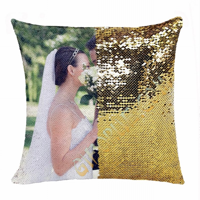Fashionable Sequin Cushion Cover Personalised Picture Gift Wedding - Click Image to Close