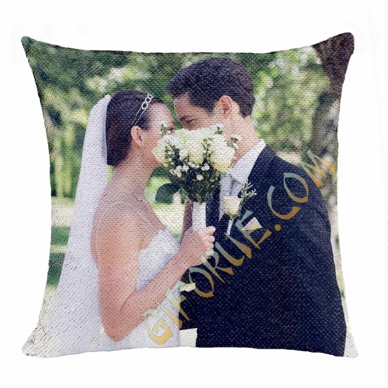 Fashionable Sequin Cushion Cover Personalised Picture Gift Wedding - Click Image to Close