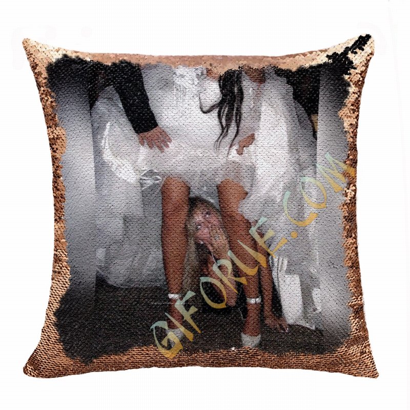 Funny Personalized Photo Text Flip Sequin Cushion Cover Funny Gift - Click Image to Close