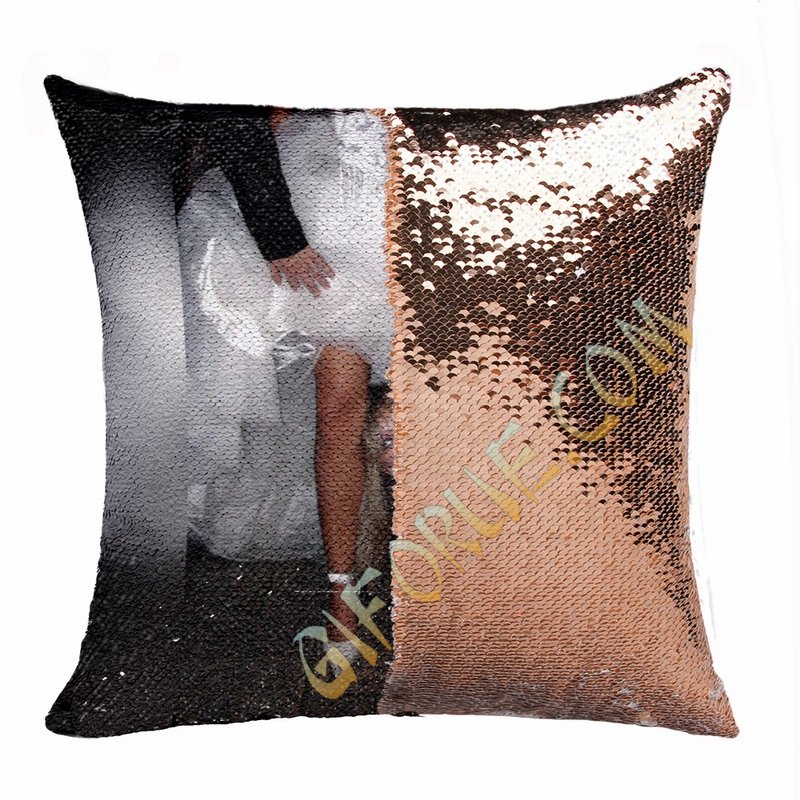 Funny Personalized Photo Text Flip Sequin Cushion Cover Funny Gift - Click Image to Close