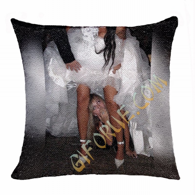 Funny Personalized Photo Text Flip Sequin Cushion Cover Funny Gift - Click Image to Close