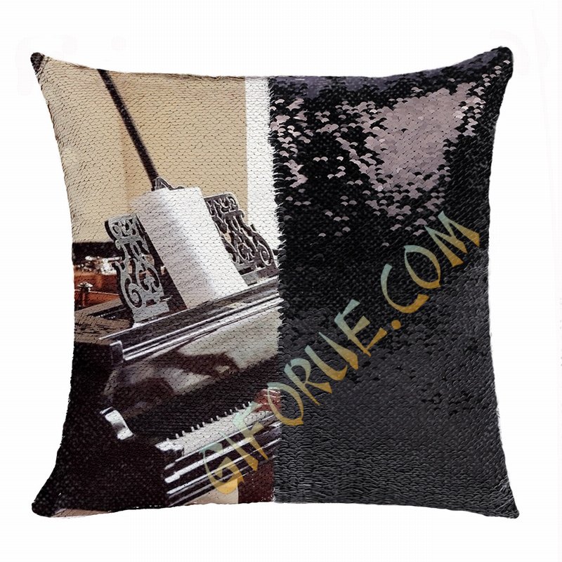 Handmade Double Sided Sequin Pillow Personalised Image Gift Pianist - Click Image to Close