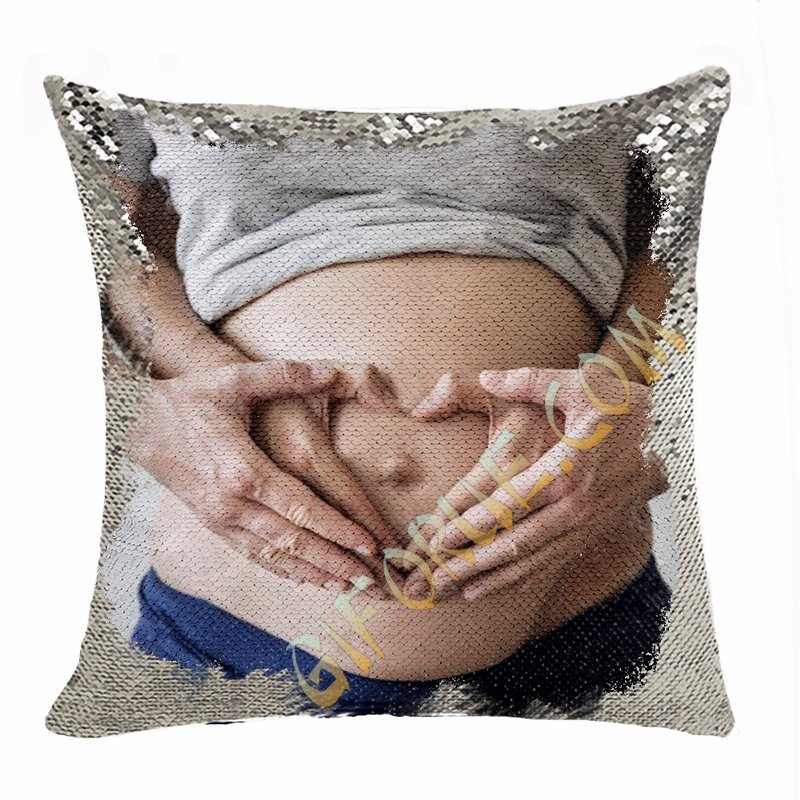 Handmade Gift Personalized Name Flip Sequin Pillow Expecting Mother - Click Image to Close