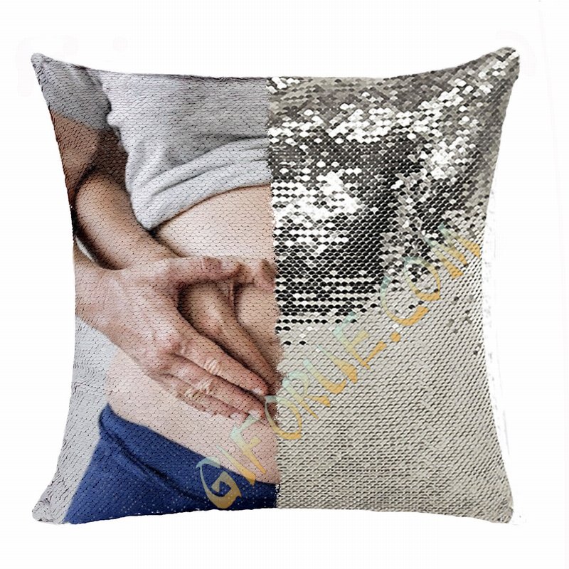 Handmade Gift Personalized Name Flip Sequin Pillow Expecting Mother - Click Image to Close