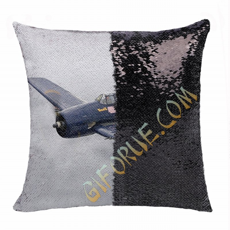 Handmade Personalized Wwii Aircraft Gift Photo Flip Sequin Pillow - Click Image to Close