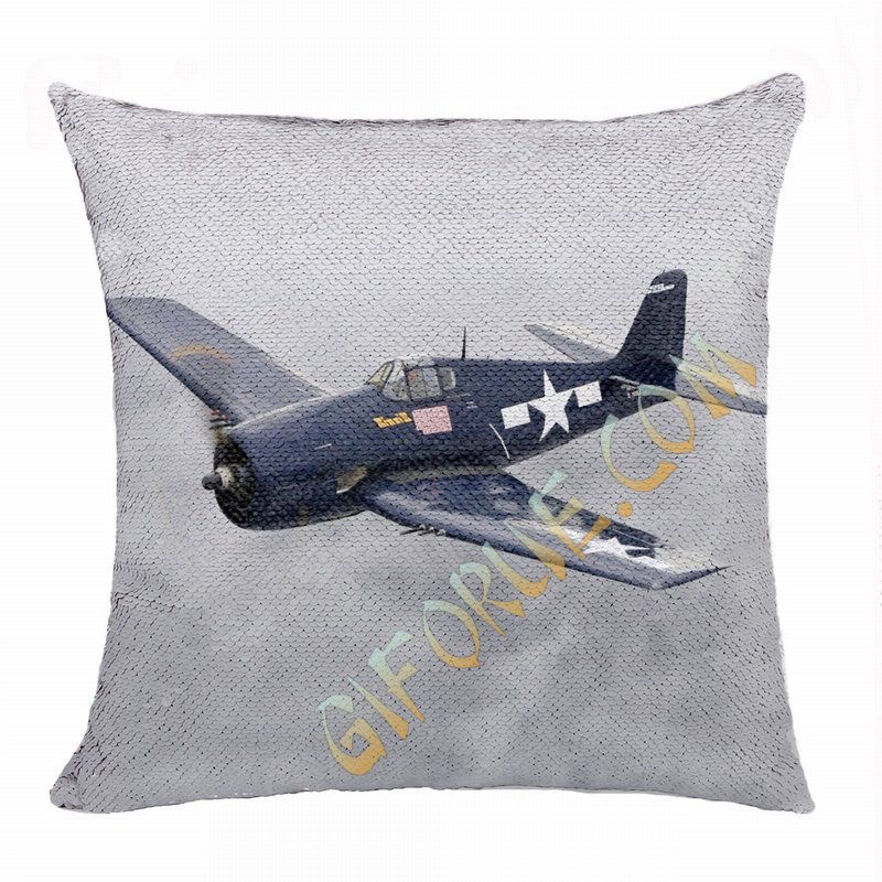 Handmade Personalized Wwii Aircraft Gift Photo Flip Sequin Pillow - Click Image to Close