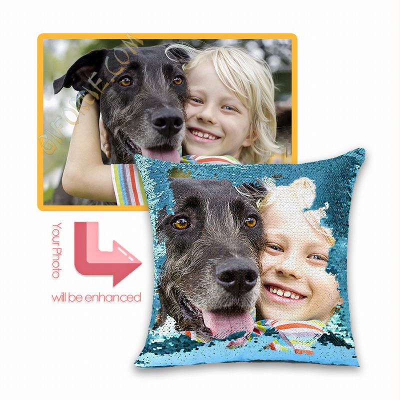 Memorial Boby Boy Gift Personalized Photo Sequin Pillow - Click Image to Close