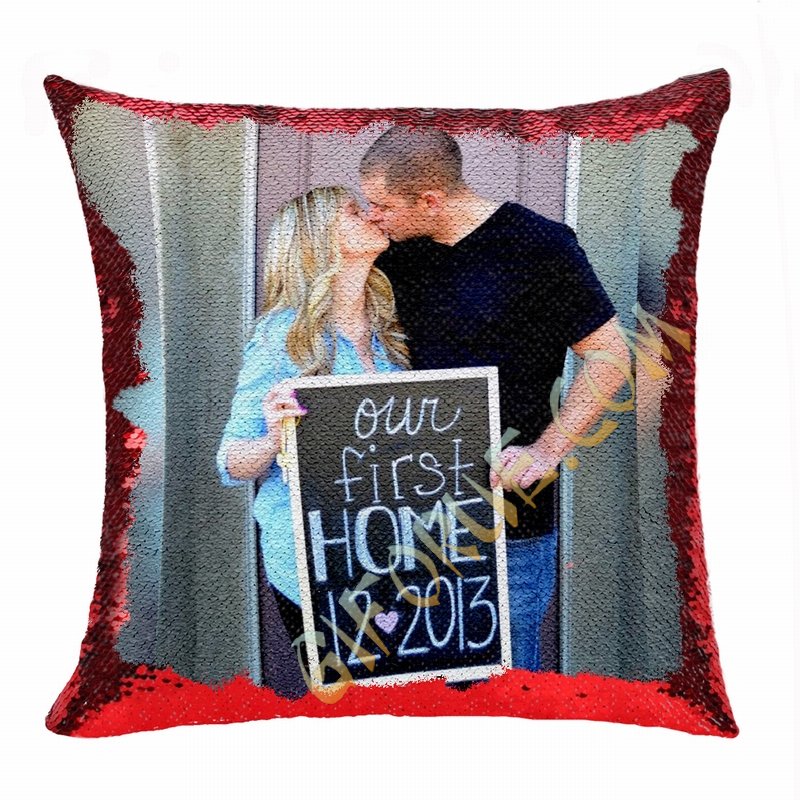 Perfect Gift Personalized Image Flip Sequin Pillow House Warming - Click Image to Close