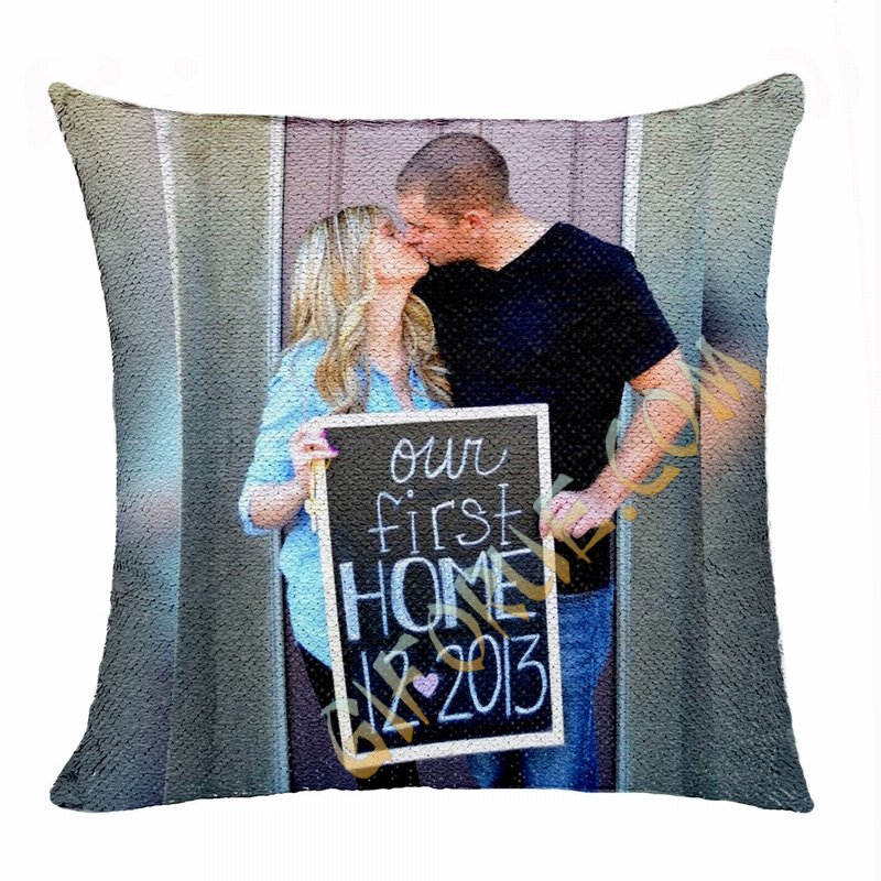 Perfect Gift Personalized Image Flip Sequin Pillow House Warming - Click Image to Close