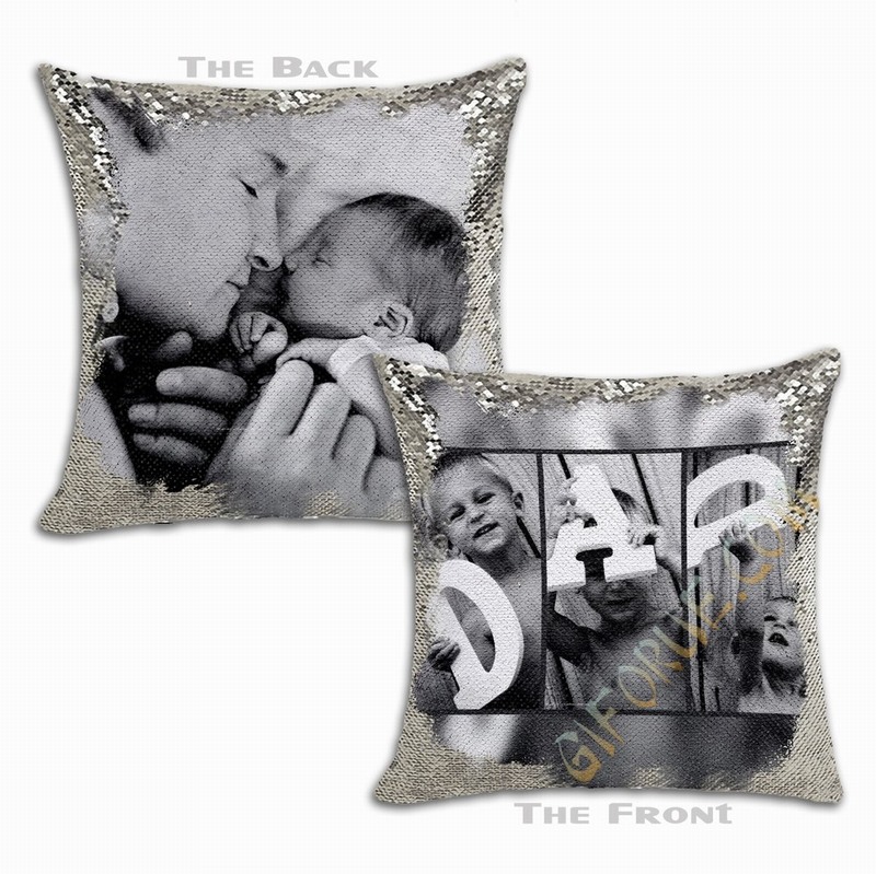 Personalised Dad Gift Creative Photo Double Sided Sequin Pillow - Click Image to Close