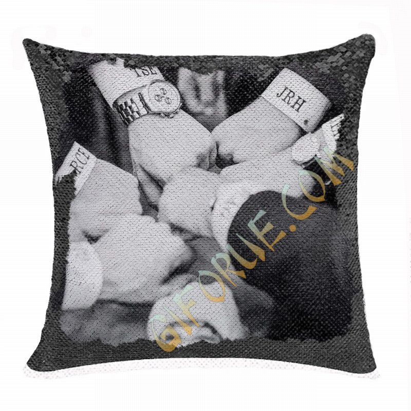 Personalised Photo Sequin Cushion Cover Cheap Partner Team Gift - Click Image to Close