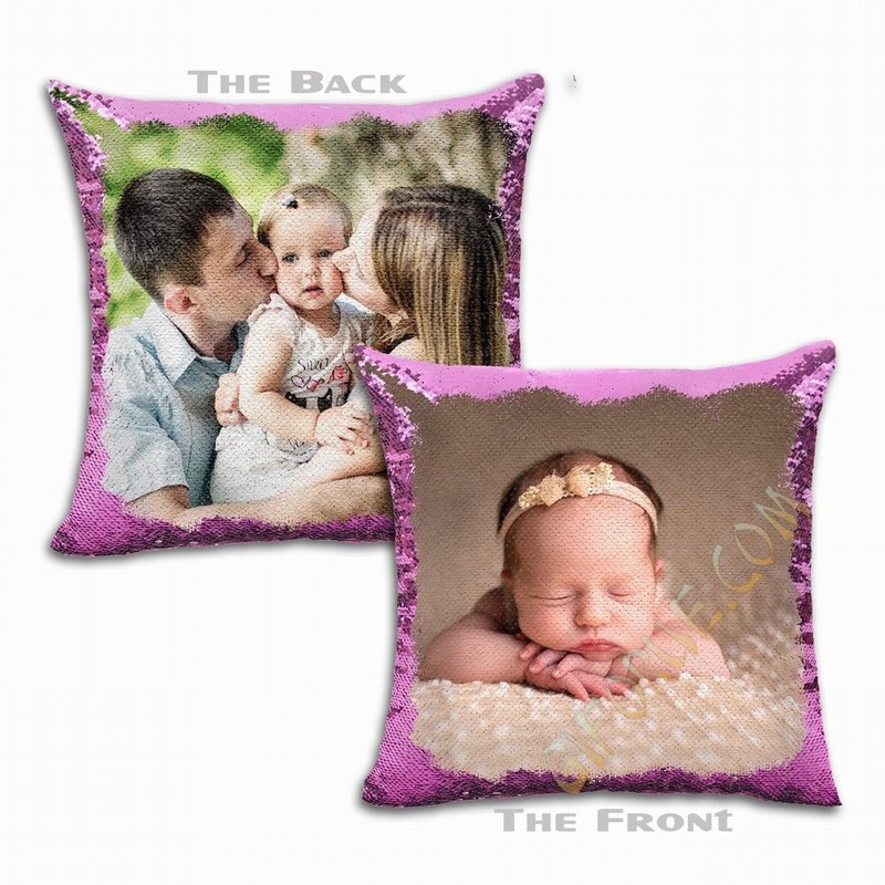 Personalised Picture Double Sided Sequin Pillow Pop Family Gift - Click Image to Close