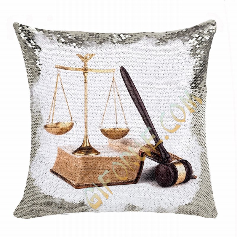Personalised Picture Text Reversible Sequin Pillow Lawyer Gift - Click Image to Close