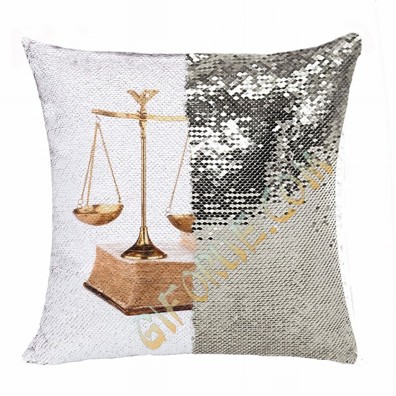 Personalised Picture Text Reversible Sequin Pillow Lawyer Gift - Click Image to Close