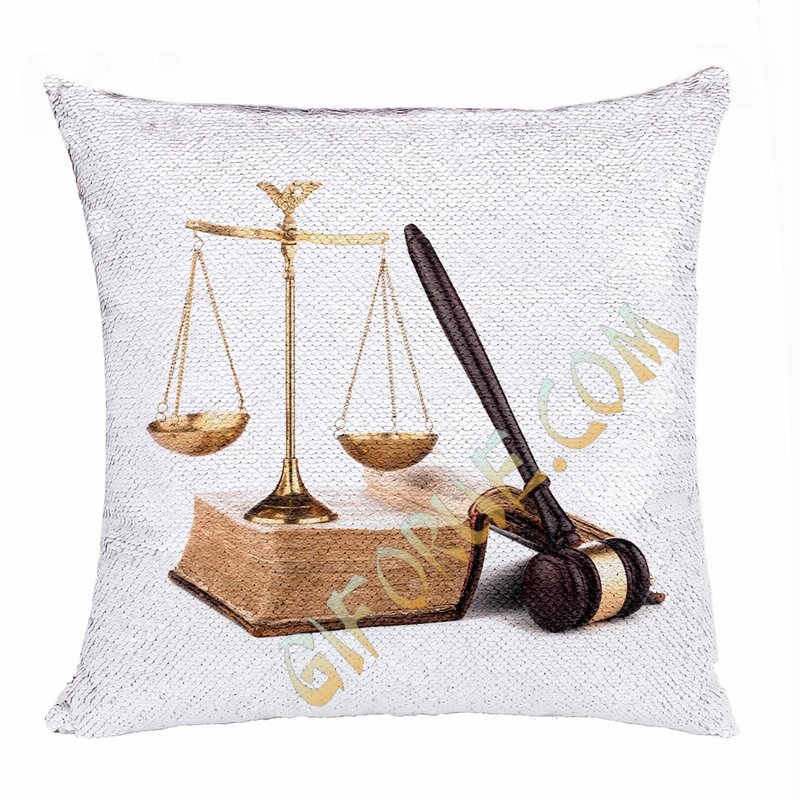 Personalised Picture Text Reversible Sequin Pillow Lawyer Gift - Click Image to Close