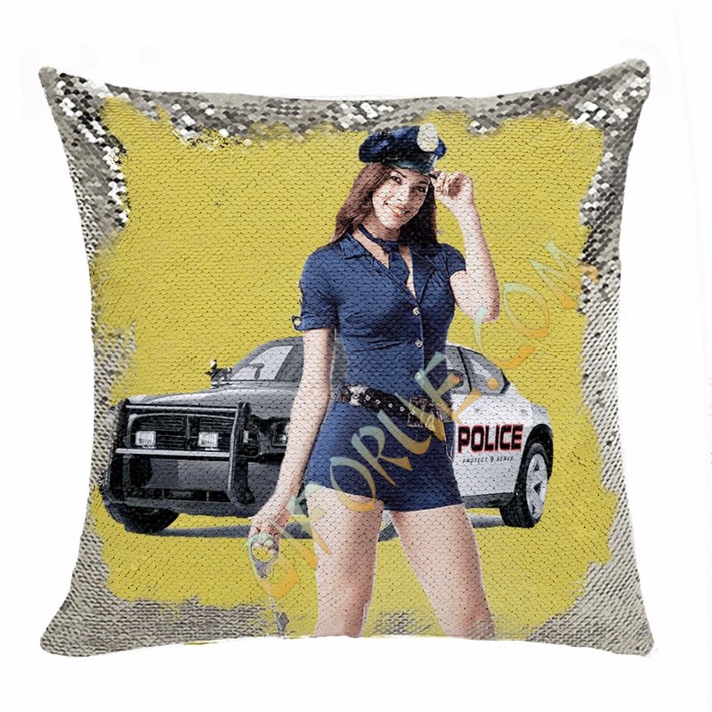 Personalized Police Gift Useful Image Magic Sequin Pillow - Click Image to Close