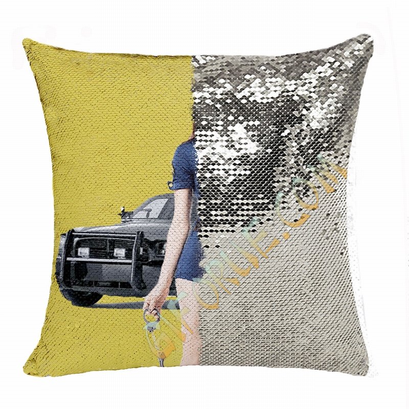 Personalized Police Gift Useful Image Magic Sequin Pillow - Click Image to Close