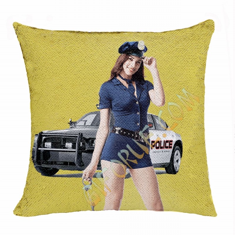 Personalized Police Gift Useful Image Magic Sequin Pillow - Click Image to Close