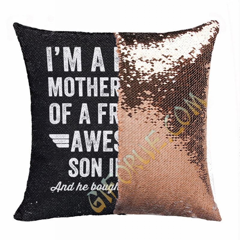 Personalized Gift Top Image Text Sequin Pillow Son In Low - Click Image to Close