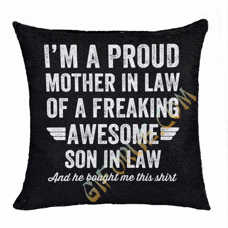 Personalized Gift Top Image Text Sequin Pillow Son In Low - Click Image to Close
