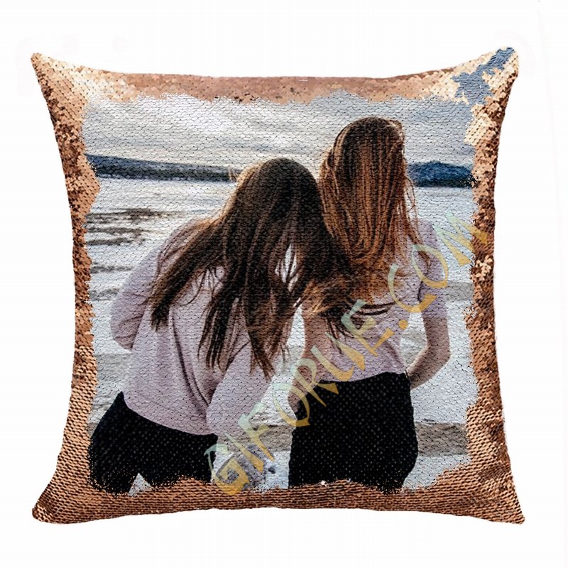 Personalized Gift Free Hide Image Text Flip Sequin Pillow Friends - Click Image to Close